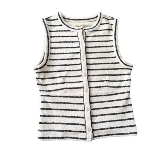 Madewell Cotton Blend Split Crewneck Cardigan Tank Cream Navy Size XS - Picture 5 of 12